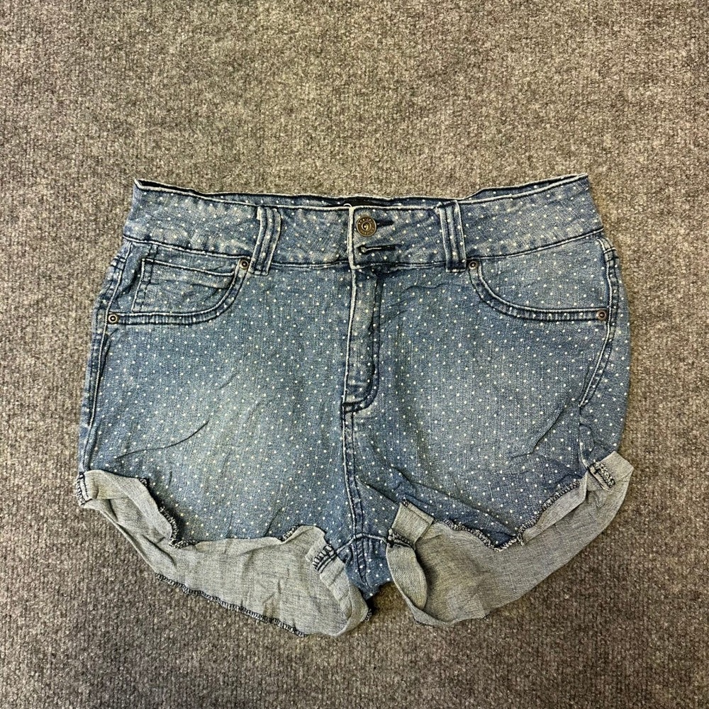 Rewash Denim Shorts Womens Size 11 Blue Polka Dot Acid Wash Cuffed High Waist